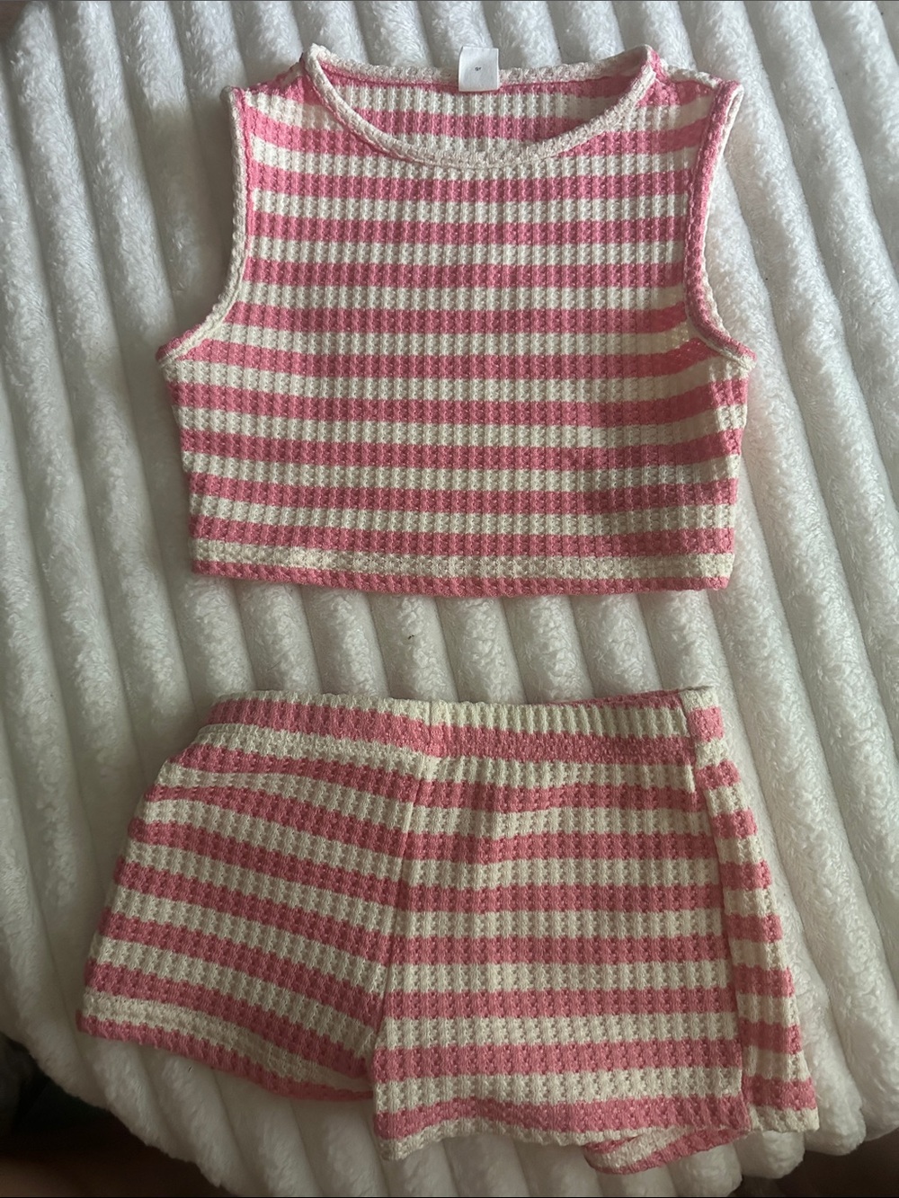 SHEIN Cream and Pink Striped Knit Shorts